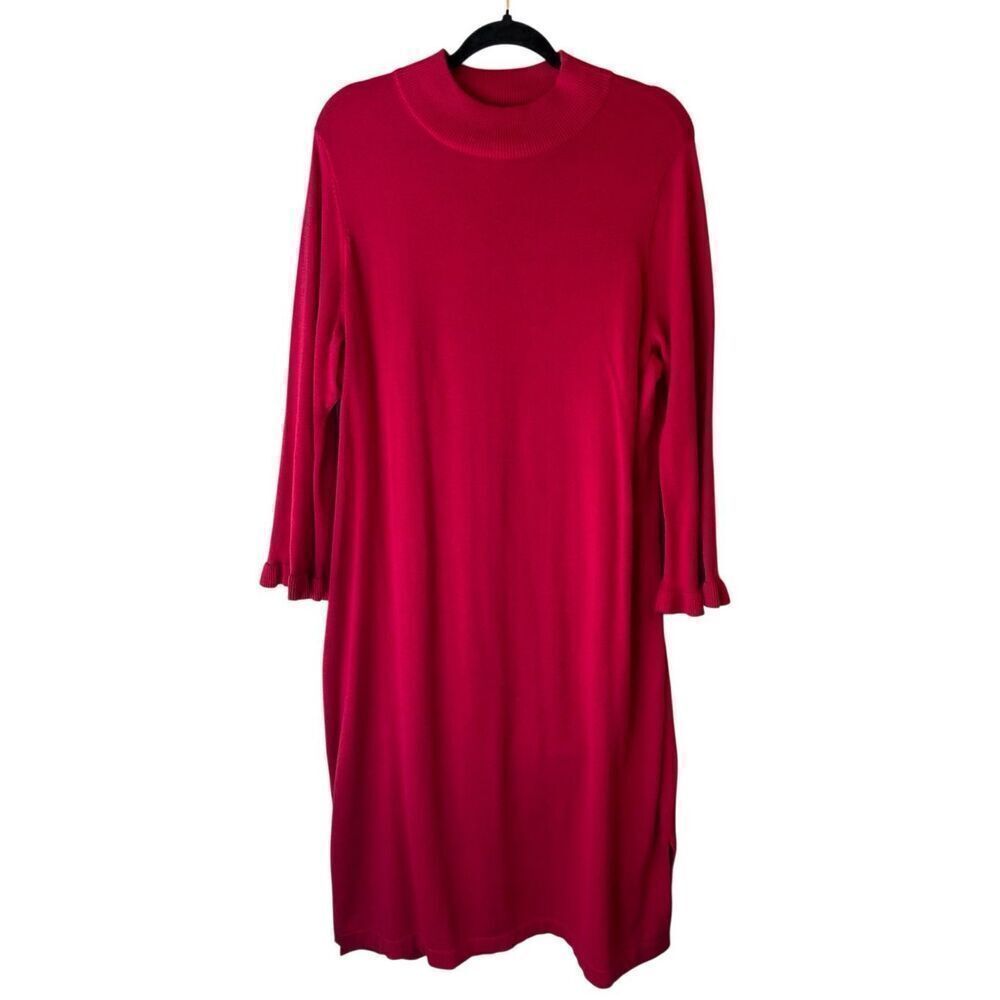 Isaac Mizrahi Midi Sweater Dress sz 1X Petite Ruffle Bell Sleeves fuchsia Holida